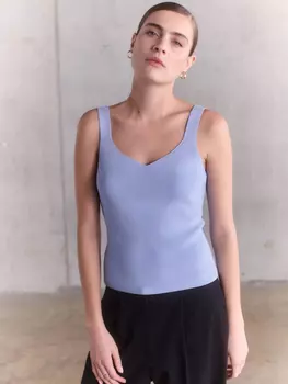 Синяя вязаная майка в рубчик George., синий