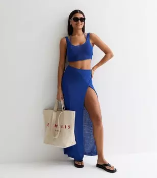 Синяя вязаная пляжная юбка макси с запахом New Look, синий