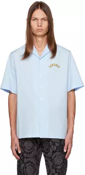 Синяя вышитая рубашка светлая Versace