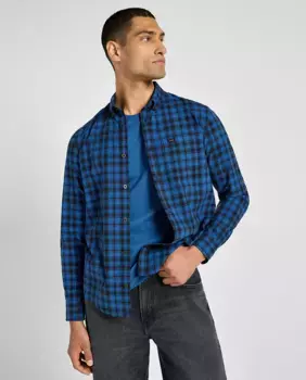 Синяя зауженная мужская рубашка в клетку Lee, синий