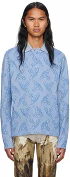 Синяя жаккардовая футболка-поло кремового цвета Vivienne Westwood