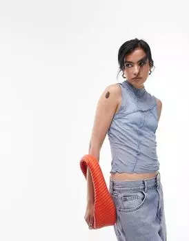 Синяя жатая майка Topshop