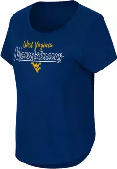 Синяя женская футболка Colosseum West Virginia Mountaineers с закругленным краем