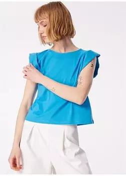 Синяя женская футболка с круглым вырезом 3BL0D1077 Benetton, синий