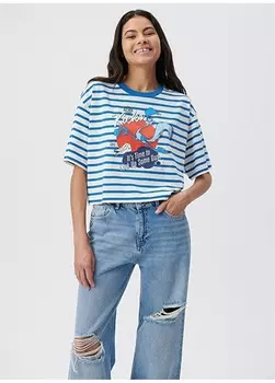 Синяя женская футболка с круглым вырезом и принтом Mavi