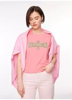 Синяя женская футболка с круглым вырезом с принтом 75CBHT03 Chiara Ferragni, синий