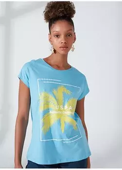 Синяя женская футболка с круглым вырезом с принтом GARLAN U.S. Polo Assn., зеленый