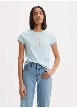 Синяя женская футболка с круглым вырезом с принтом Levis