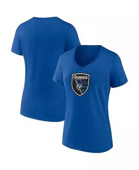 Синяя женская футболка с v-образным вырезом и логотипом San Jose Earthquakes Fanatics, синий