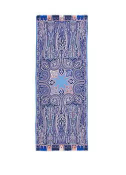 Синяя женская кашемировая шаль с этническим узором Etro