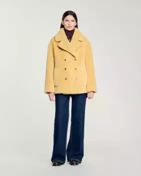 Синтетическая женская шуба Sandro, цвет Camel