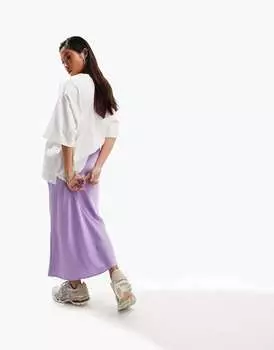 Сиреневая атласная юбка миди ASOS DESIGN Petite