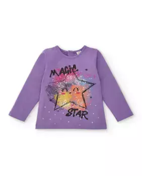 Сиреневая футболка для девочки с волшебным звездным рисунком Tuc tuc