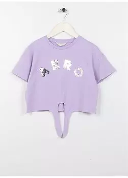 Сиреневая футболка оверсайз с принтом и круглым вырезом для девочек 23SAG-12 Aeropostale