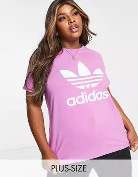 Сиреневая футболка с крупным трилистником adidas Originals Plus