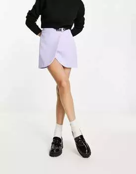 Сиреневая мини-юбка Miss Selfridge с запахом и пряжкой