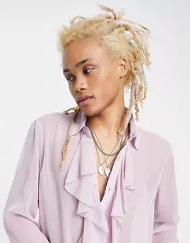 Сиреневая прозрачная рубашка стандартного кроя с рюшами спереди ASOS DESIGN