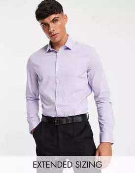 Сиреневая рубашка узкого кроя стрейч ASOS DESIGN