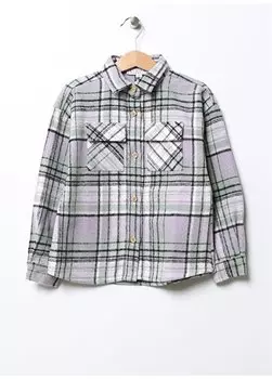 Сиреневая рубашка в клетку для девочек с низкими плечами LILA GIRL Limon