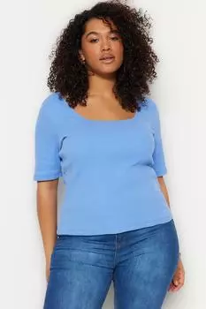 Сиреневая трикотажная футболка с квадратным вырезом Trendyol, фиолетовый