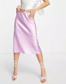 Сиреневая юбка миди с заниженной талией и косой атласной юбкой ASOS DESIGN