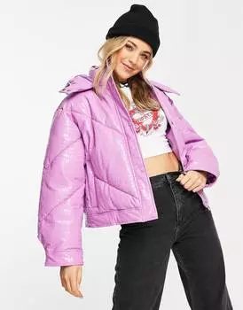 Сиреневая укороченная пуховая куртка из винила ASOS DESIGN
