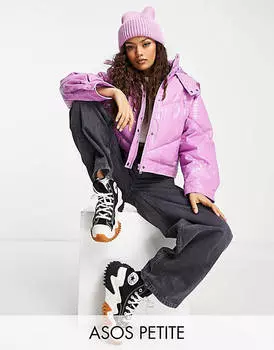 Сиреневая виниловая укороченная куртка-пуховик ASOS DESIGN Petite