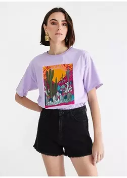 Сиреневая женская футболка с круглым вырезом с принтом Aeropostale
