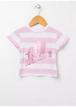 Сиренево-белая футболка с круглым вырезом и короткими рукавами для маленьких девочек 22SG-59 Mammaramma, белый