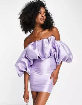 Сиреневое блузочное платье мини с открытыми плечами из атласного твила ASOS EDITION