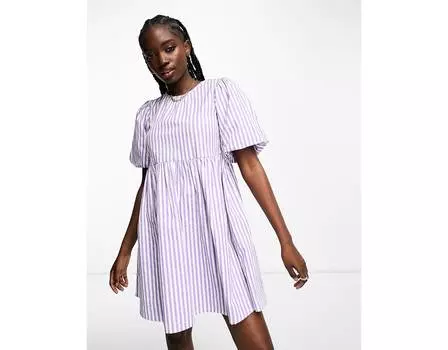 Сиреневое хлопковое платье мини в полоску с открытой спиной Wednesday's Girl