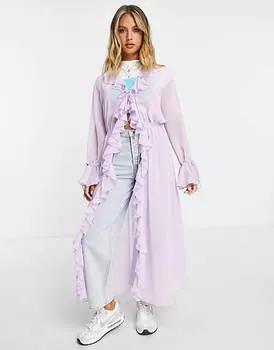 Сиреневое кимоно с оборками Mango