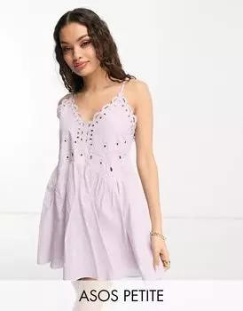 Сиреневое короткое свободное летнее платье с кружевными деталями ASOS DESIGN Petite