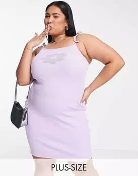 Сиреневое летнее платье на бретельках COLLUSION Plus y2k со стразами