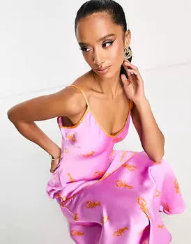 Сиреневое омара с асимметричным контрастным атласным платьем-комбинацией Never Fully Dressed Petite