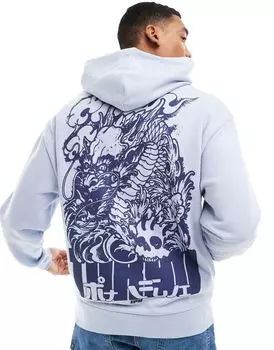 Сиреневое оверсайз-худи ASOS DESIGN с принтом дракона на спине и тисненым принтом на груди