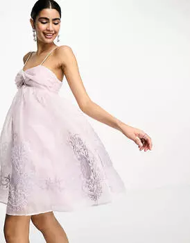 Сиреневое платье-комбинация мини в стиле бэби-долл с вышивкой ASOS DESIGN