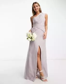 Сиреневое платье макси на одно плечо и юбка с запахом ASOS Bridesmaid
