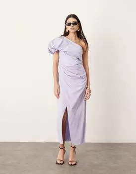 Сиреневое платье макси на одно плечо со сборками ASOS EDITION