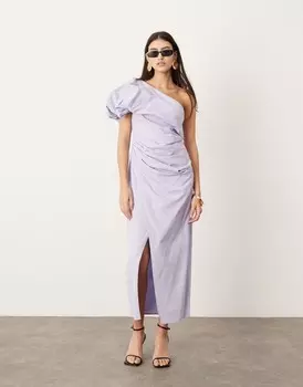 Сиреневое платье макси на одно плечо со сборками ASOS EDITION