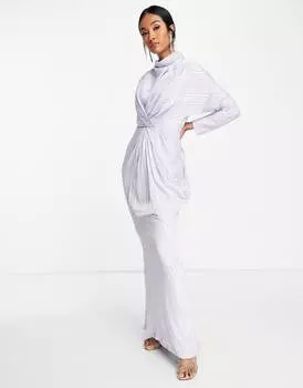 Сиреневое платье макси с драпировкой и атласной полосой ASOS DESIGN