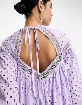 Сиреневое платье макси с кружевными вставками ASOS DESIGN