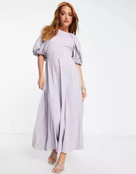Сиреневое платье макси с пышными рукавами и открытой спиной ASOS DESIGN