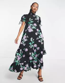 Сиреневое платье макси с рюшами и рюшами ASOS DESIGN