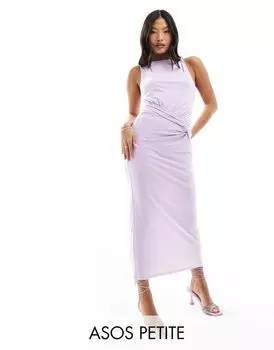 Сиреневое платье миди из перекрученной сетки с высоким воротником ASOS DESIGN Petite