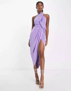 Сиреневое платье миди с драпировкой и шнуровкой на спине ASOS