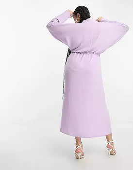 Сиреневое платье миди с глубоким вырезом и крыльями летучей мыши ASOS DESIGN Curve