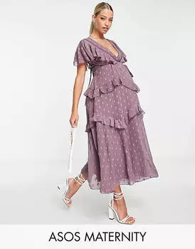 Сиреневое платье миди с кружевной вставкой и открытой спиной ASOS DESIGN Maternity