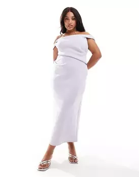 Сиреневое платье миди с тремя карандашами ASOS DESIGN Curve – и открытая шея с мягкой подкладкой