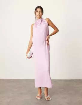 Сиреневое платье миди с вырезом халтер и драпировкой ASOS EDITION